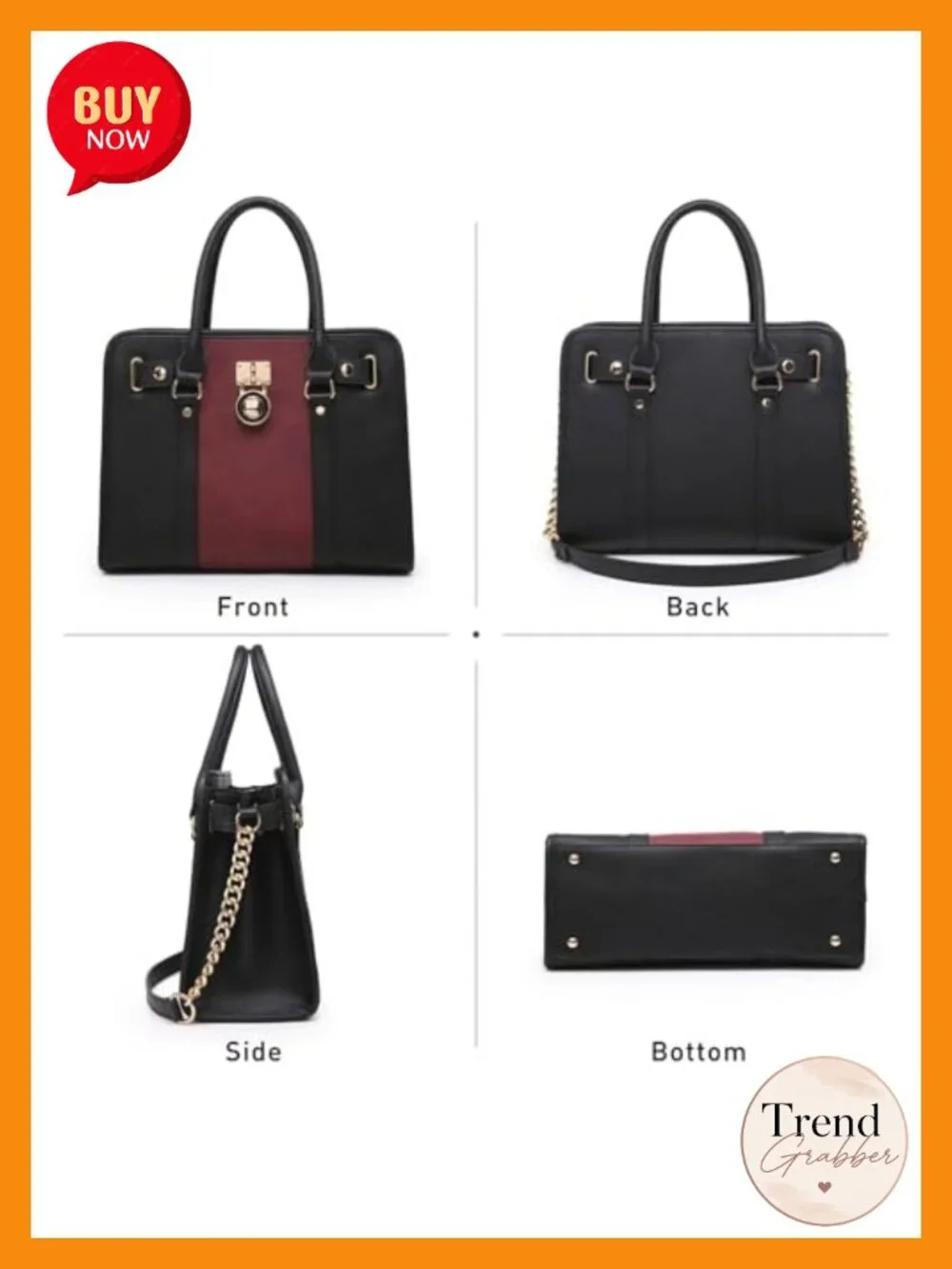 Vegan PU Leather Satchel Handbag Set with Wristlet, Top Handle Tote Shoulder Bag